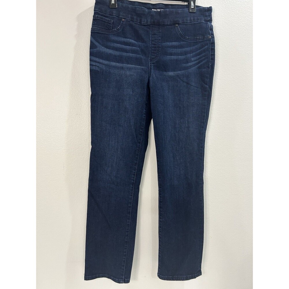 Chicos Sz 2R Womens Sz 12R Pull On Jeans Blue Dark Wash Straight Leg Classic